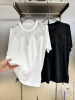 欧洲站2024年夏季白色刺绣镂空蕾丝，t恤宽松短袖，休闲上衣女潮