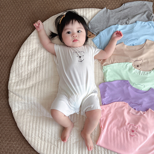 莫代尔0一3月新生婴儿短袖连体，衣服春装女宝宝男秋季睡衣薄款哈衣