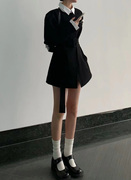 秋冬季韩剧女主财阀富家，千金小个子黑色，西装裙外套学院风两件套装