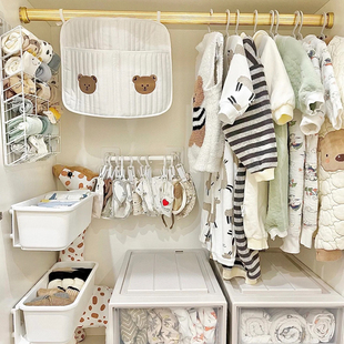 宝宝衣柜收纳神器婴儿用品收纳儿童小衣橱储物整理伸缩杆衣服挂袋