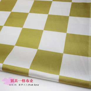 彩色超大棋盘格马赛克方格子缎面弹力服装时装礼服裤子连衣裙面料