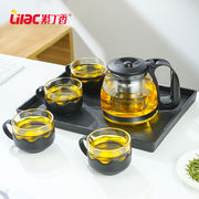 紫丁香茶壶套装耐热玻璃茶具整套泡茶杯子泡茶器茶U具礼盒(一壶四