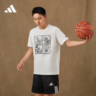 印花纯棉篮球运动圆领，短袖t恤男装，夏季adidas阿迪达斯hf8164