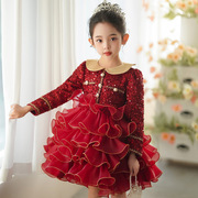 女童加绒连衣裙秋冬季新洋气(新洋气，)红色宝宝，时髦公主裙过拜年服婚礼裙子