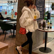 艾珠儿2022年冬季韩系长袖连帽羊羔，毛外套(毛，外套)女秋冬棉袄毛绒可爱