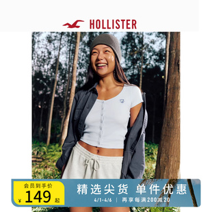 Hollister24春夏高腰毛圈布休闲运动风抽绳短裤 女 355922-1