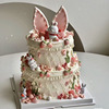 网红粉色系兔耳朵兔，宝宝周岁生日蛋糕装饰摆件插件小草莓硅胶模具