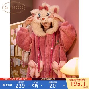gukoo果壳睡袍女冬季玛丽猫珊瑚绒，睡衣加绒可爱女士家居服d