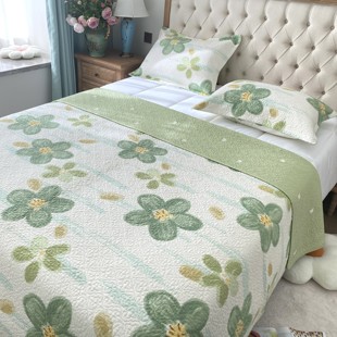 韩式纯棉绗缝被床盖三件套清新床单床垫全棉机洗四季两用双面水洗