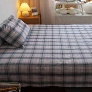 床单单件床笠床上被单全棉单人床套纯棉双人床罩水洗棉纯色紫格子