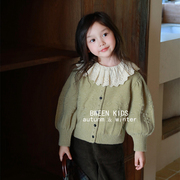 韩国童装女童针织衫外套，2024春季洋气，女宝宝韩版绣花儿童开衫毛衣