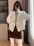 小香风白色羽绒棉服女冬季大码时尚高级感流行短款棉衣外套潮