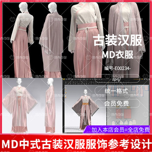 MD中式古装汉服裙子连衣裙MD CLO3D服装打版源文件3D模型素材OBJ