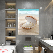 卫生间装饰画自粘沙滩地中海，风格酒店浴室挂画洗手间，厕所墙面壁画