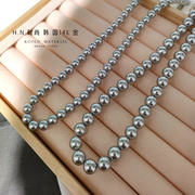 韩国纯14k金珍珠(金珍珠)项链，女真多麻银灰色倪妮同款锁骨链轻奢小众颈链
