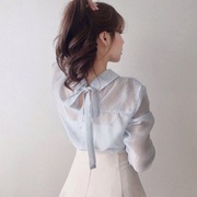 韩国女装温柔风后背蝴蝶结上衣飘带衬衫设计感小众洋气打底衫
