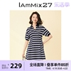 IAmMIX27法式POLO领连衣裙女青春减龄撞色条纹压褶高腰A字裙女短