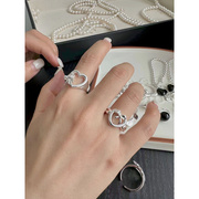 Nior.9S925纯银镂空爱心蝴蝶结开口戒指女 小众设计纯银食指指环