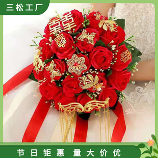 手捧花新娘结婚仿真玫瑰花香皂花结婚绸缎韩式婚礼花束.