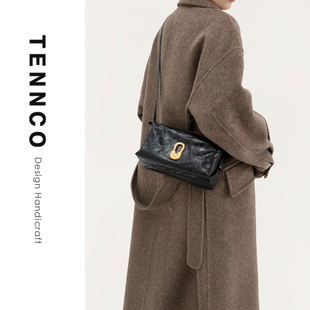 TENNCO黑金包头层植鞣牛皮小方包大容量通勤单肩斜挎腋下包女