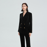 朗姿商场同款黑色金丝绒，西服外套2023春秋高级感气质修身套装