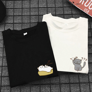 夏季短袖t恤小猫咪情侣，款宽松纯棉男女百搭卡通可爱日系圆领上衣
