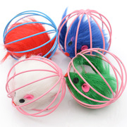 小猫玩具球形囚笼仿真毛绒老鼠，笼中鼠铁丝球，益智宠物猫咪球形玩具