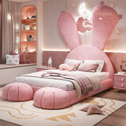 儿童床女孩公主床，实木小男孩单人床卧室网红兔子，床布艺床现代