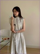 立领背心连衣裙女夏季薇颂2024韩版设计感系带收腰无袖长裙子