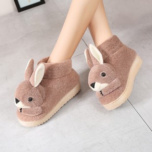 冬天棉拖鞋女鞋子毛毛，拖鞋包跟月子棉鞋可爱兔兔厚底防滑家居大童