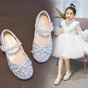 女童皮鞋春季时尚水晶鞋蝴蝶结珍珠，儿童单鞋可爱小公主，范童鞋(范童鞋)
