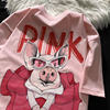 vintage纯棉短袖t恤女夏季设计感可爱猪，半袖体恤宽松chic港风上衣