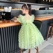 女童夏季连衣裙2023洋气高级绿色儿童裙子夏装纱裙女孩公主裙