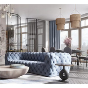 设计师轻奢布艺拉纽扣沙发美式布艺沙发大户型客厅沙发复古沙发