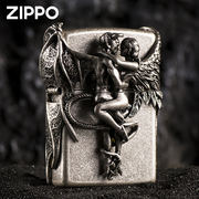 zippo打火机正版贴章仿古银做旧天使与恶魔，送男友情人节个性礼物