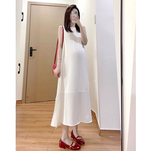 孕妇垂感连衣裙女2024夏季高级感气质中长款宽松背心裙白色