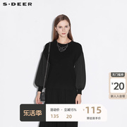 sdeer圣迪奥秋罗纹圆领拼接长袖针织衫上衣女设计感小众S21363532