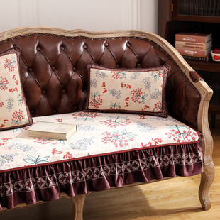 朴居美式复古沙发垫高级欧式皮沙发套罩四季通用防滑坐垫盖巾定制