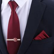 领带男士商务正装，结婚新郎红色细纹韩版拉链式，免打一拉懒人8cm
