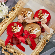 结婚礼喜糖盒子马口铁盒个性糖果盒包装盒圆形金色伴手 网红