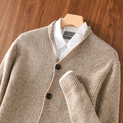 秋冬男士羊毛开衫翻领纽扣，加厚休闲针织毛衣纯色百搭羊绒外套