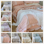 韩国进口仙女纯棉砂洗绗缝盘花蕾丝绣花多用被床盖枕袋四件套