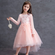 2023女童春装网纱蕾丝公主，裙钢琴表演礼服，裙长袖中小童晚礼服