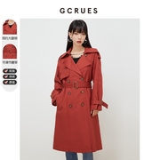 gcrues酒红色春秋外套韩版显瘦气质风衣女士，中长款2024年春装