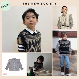 西班牙thenewsociety秋冬女童立领豹纹衬衫女士，连衣裙羊毛背心