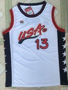 1996亚特兰大美国梦三沙奎尔·奥尼尔USA13号白色蓝色刺绣篮球服