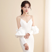 新娘手套缎面长款白色婚纱礼服手袖影楼造型手纱袖子遮手臂赫本风