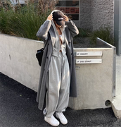 灰色短款拉链连帽卫衣外套，哈伦裤套装女韩国洋气时尚休闲运动裤子