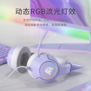 配套键鼠ONIKUMA猫耳朵电脑耳机头戴式带麦电竞游戏耳麦紫色