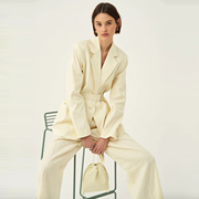 澳洲小众设计师品牌西服棉麻亚麻西装外套女中长款春高端欧货气质